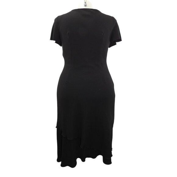 Vintage 90s Dressbarn Black Flutter Sleeve Dress Asymmetrical Hem Made in USA 12 - Picture 2 of 12